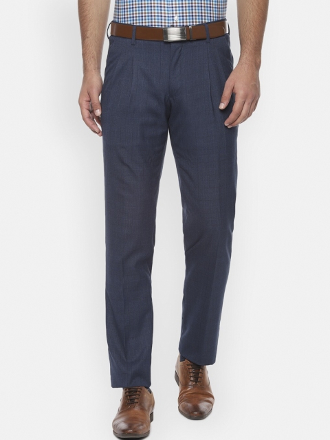 

Louis Philippe Men Navy Blue Regular Fit Checked Formal Trousers