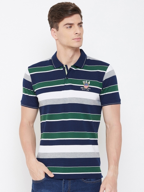 

Duke Men Green Striped Polo Collar T-shirt