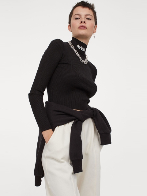

H&M Women Black Fitted Turtleneck Jumper