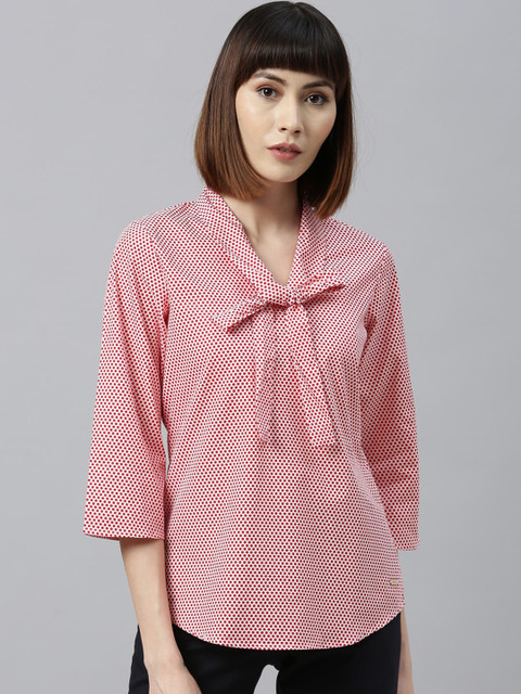 

Park Avenue Woman Red & Off-White Polka Dot Printed Top