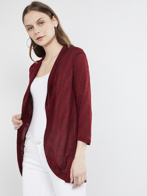 

max Women Red Self-Striped Open Front Regular Shrug