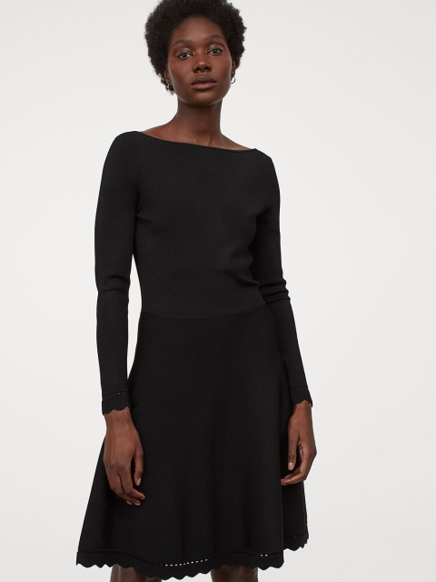 

H&M Women Black Solid Fine-Knit Dress