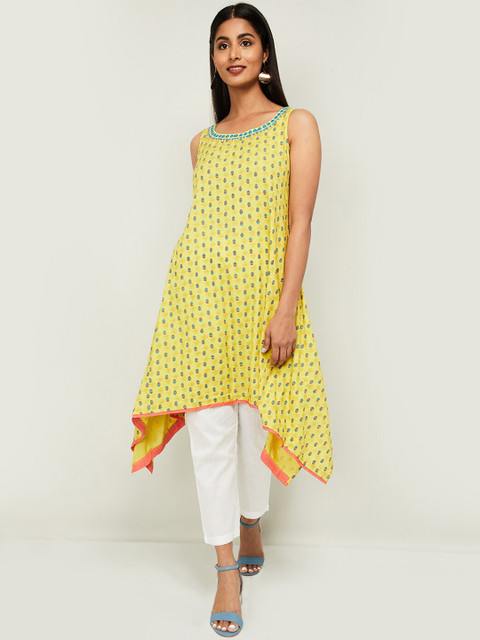 

Colour Me by Melange Women Lime Green & Turquoise Blue Printed A-Line Kurta