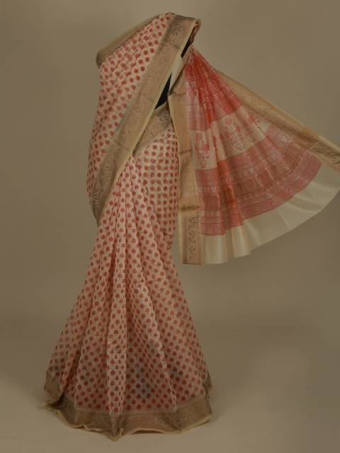 

Pothys Cream-Coloured & Orange Supernet Woven Design Saree