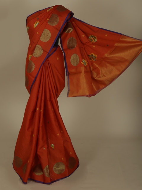 

Pothys Orange Printed Jute Silk Saree