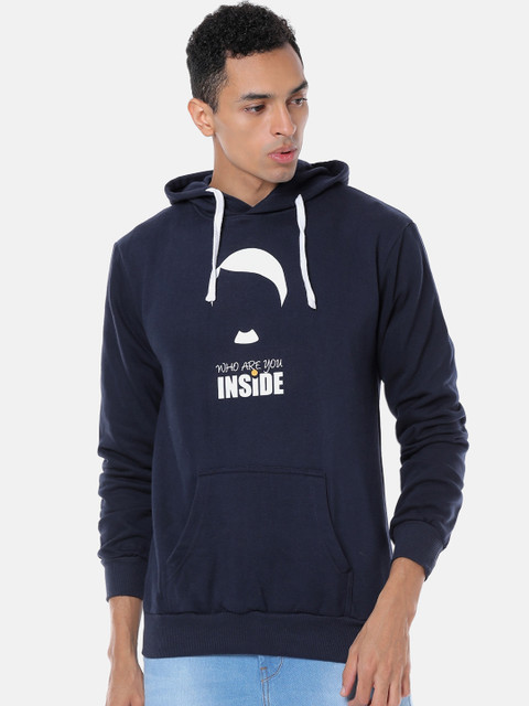 

Campus Sutra Men Blue Printed Hooded Sweatshirt