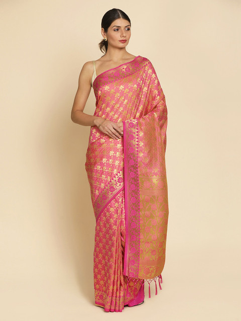 

Koskii Pink Woven Design Art Silk Saree