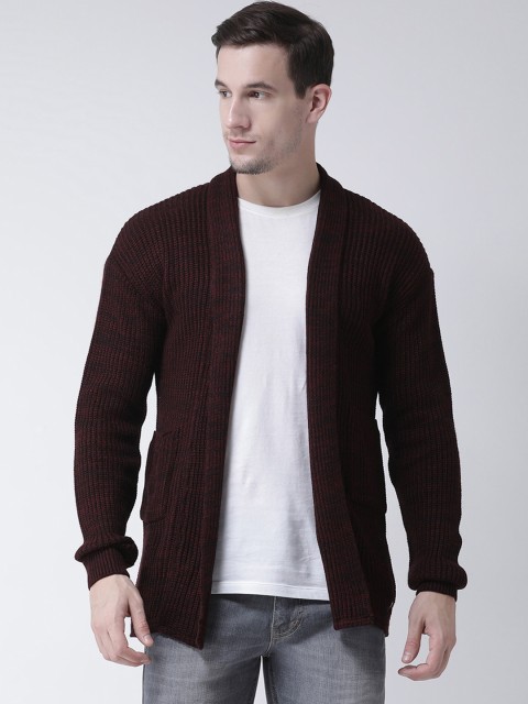 

Club York Men Maroon Solid Knitted Woollen Cardigan