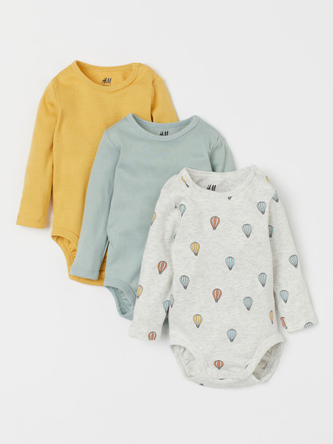 

H&M Girls 3-Pack Cotton Bodysuits, White