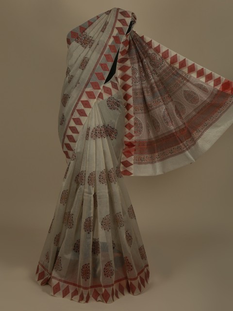 

Pothys Cream-Coloured Printed Supernet Saree