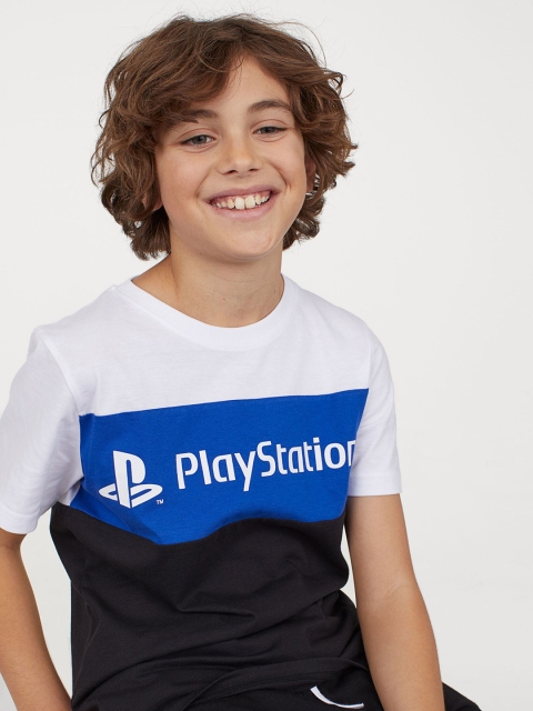 

H&M Boys White & Blue Printed T-shirt