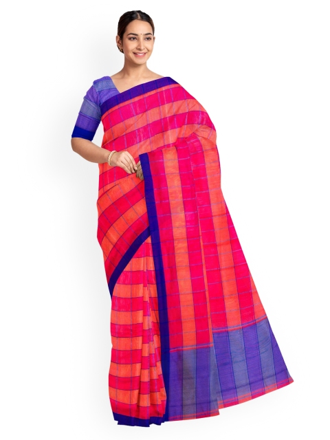

KLM Fashion Mall Peach-Coloured Checked Saree