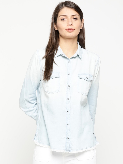 

Pepe Jeans Women Blue Regular Fit Faded Casual Shirt