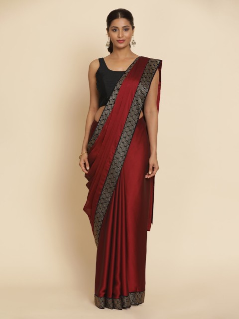 

Koskii Maroon & Gold-Toned Poly Crepe Solid Saree