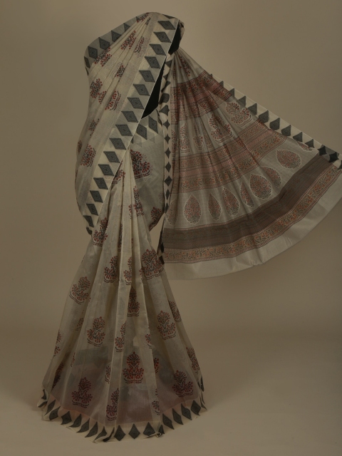 

Pothys Cream-Coloured Printed Supernet Saree