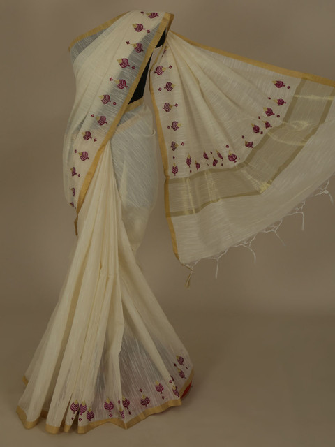 

Pothys Off-White Woven Design Cotton Blend Saree