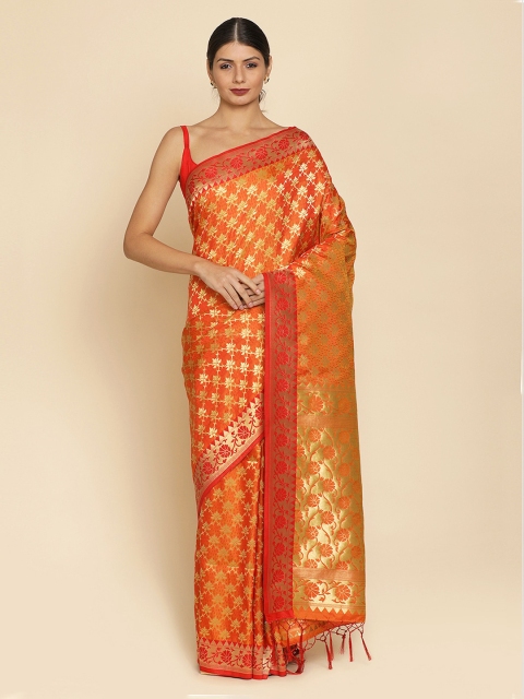 

Koskii Orange & Gold-Coloured Art Silk Woven Design Handloom Saree
