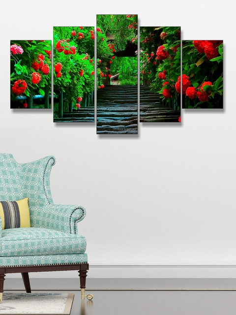 

Go Hooked Set Of 5 Green & Red Digitally Printed Wall Art