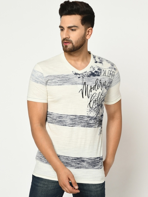 

Duke Men White Printed V-Neck T-shirt