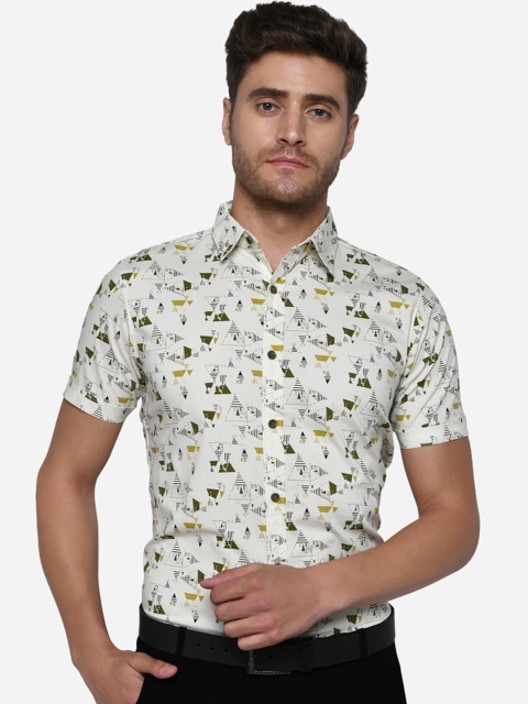 

JADE BLUE Men White & Green Slim Fit Printed Casual Shirt