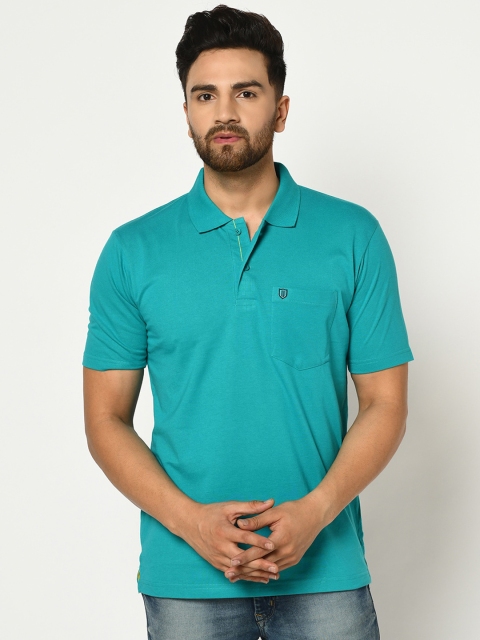 

Duke Men Blue Solid Polo Collar T-shirt