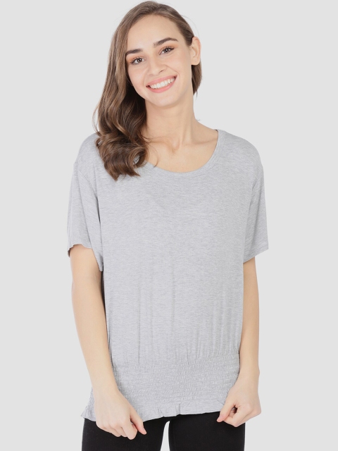 

GAP Women Grey Short Sleeve Smocked Hem Top