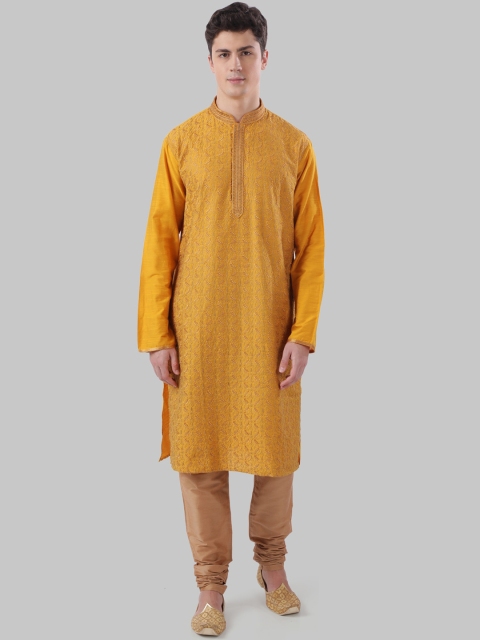 

Ethnix by Raymond Men Yellow Woven Design Straight Kurta