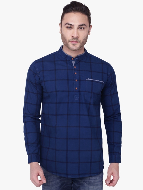

Kuons Avenue Men Blue & Black Checked Straight Kurta