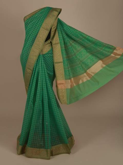 

Pothys Green Checked Supernet Saree