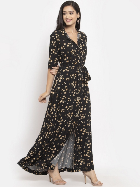 

Just Wow Women Black & Beige Floral Printed Maxi Dress