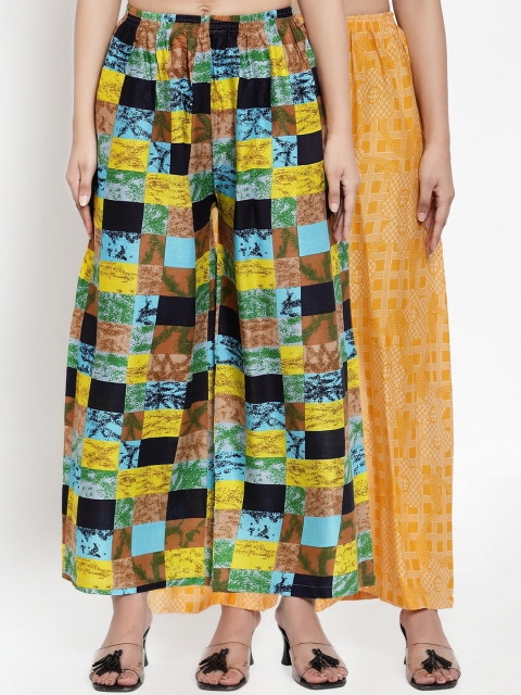 

NEUDIS Women Pack Of 2 Printed Wide Leg Palazzos, Yellow