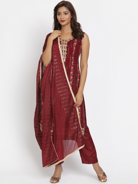 

Koskii Women Maroon Embroidered Unstitched Dress Material