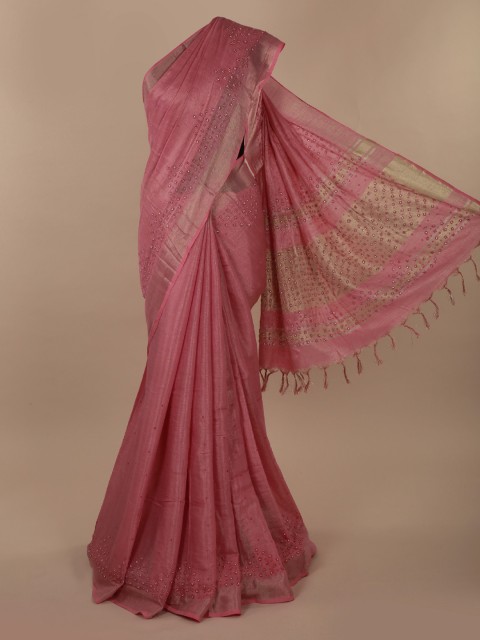 

Pothys Pink Embellished Linen Blend Saree