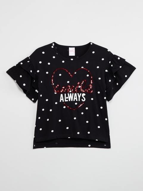 

max Girls Black Printed V-Neck T-shirt