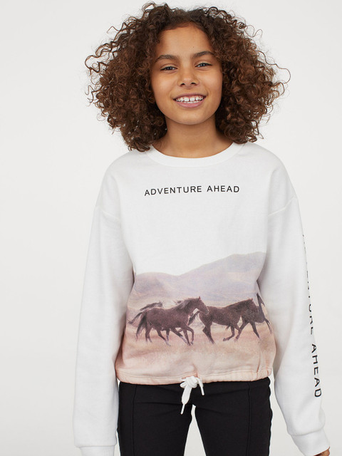 

H&M Girls White Drawstring-hem sweatshirt