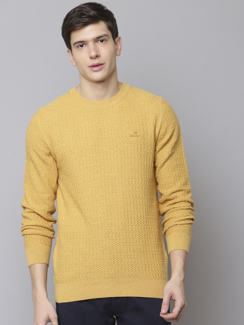 

GANT Men Mustard Yellow Self Design Pullover