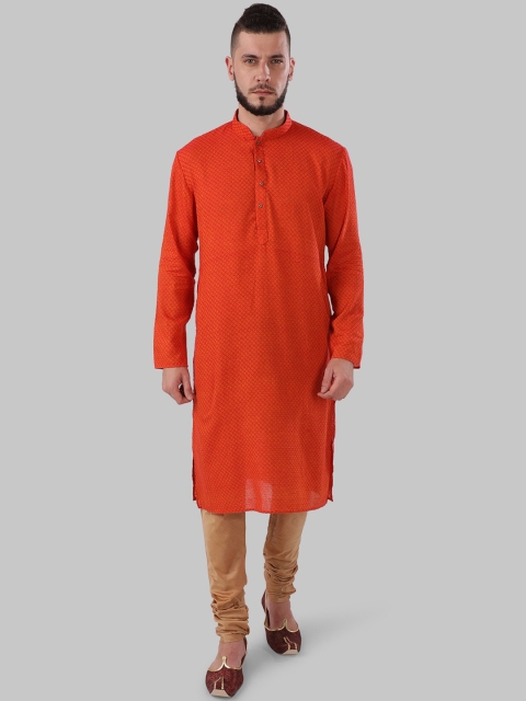 

Ethnix by Raymond Men Orange Woven Design Straight Kurta