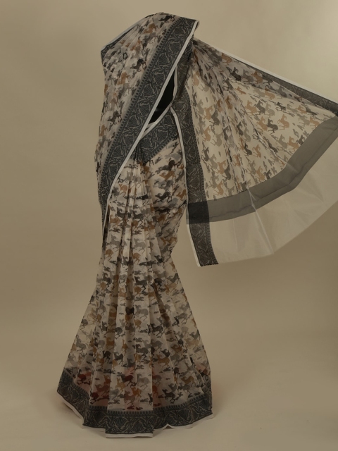 

Pothys Cream-Coloured Printed Supernet Saree