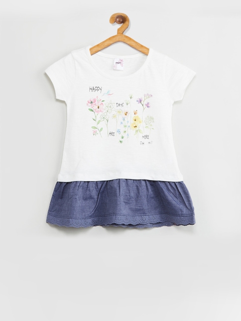 max Girls Off-White Printed Round Neck T-shirt