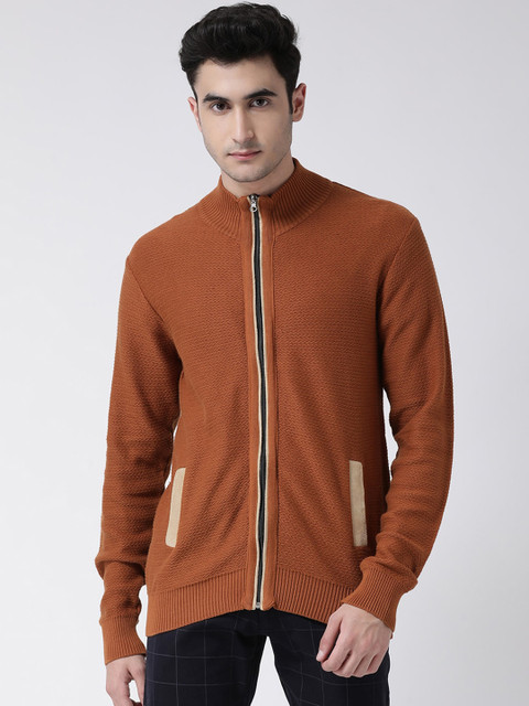 

Club York Men Rust-Orange Solid Cardigan