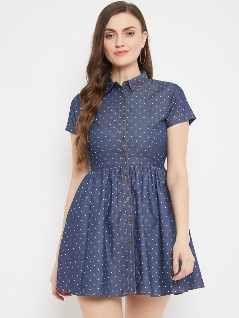 

Nun Women Blue Printed Fit and Flare Dress