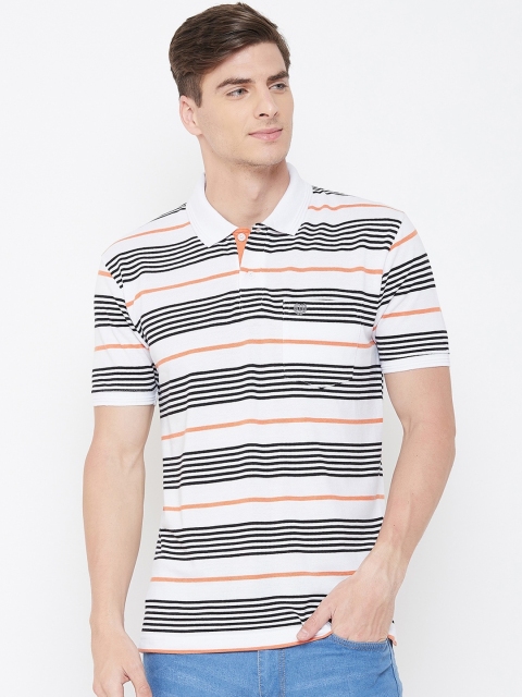 

Duke Men White Striped Polo Collar T-shirt