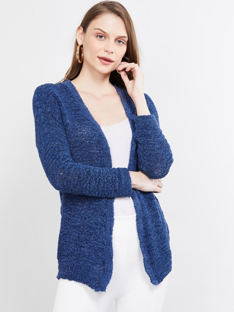 

max Women Blue Self-Design Open Front Regular Shrug