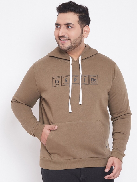 

Instafab Plus Men Olive Brown Solid Hooded Sweatshirt