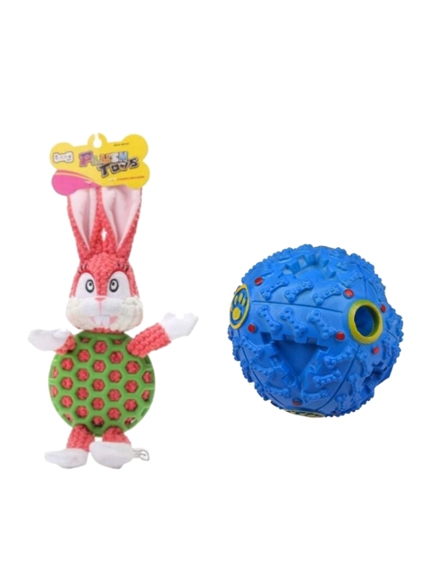 

Poochles Multicolored Rabbbit Plush & Plastic Ball Combo Dog Toys, Multi