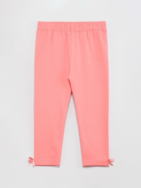 

max Girls Peach-Coloured Solid Ankle-Length Leggings