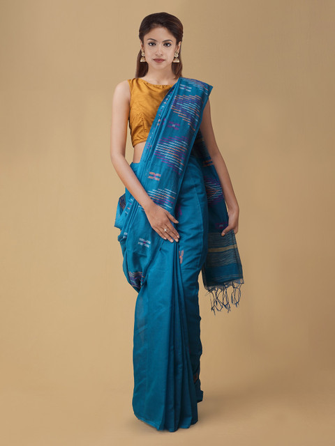 

Unnati Silks Blue Printed Maheshwari Sustainable Saree