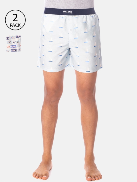 

Smugglerz Men Pack of 2 Printed Pure Cotton Boxers Cannes-holiday-BXR-Pack-S, White