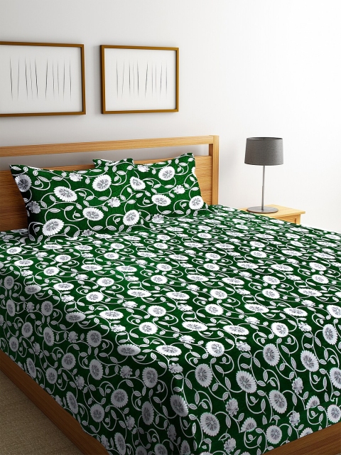 

KLOTTHE Green & White Woven Design Sustainable Double King Bed Cover With 2 Pillow Covers