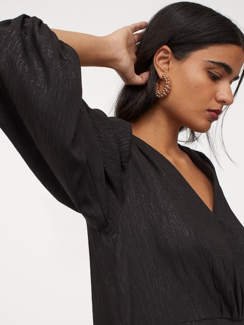 

H&M Women Black Solid Balloon-Sleeved Wrap Dress
